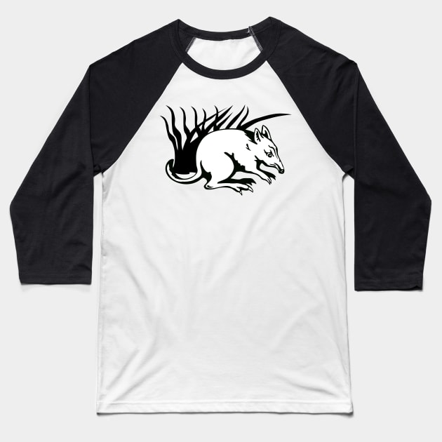 Bandicoot Black and White Retro Baseball T-Shirt by retrovectors